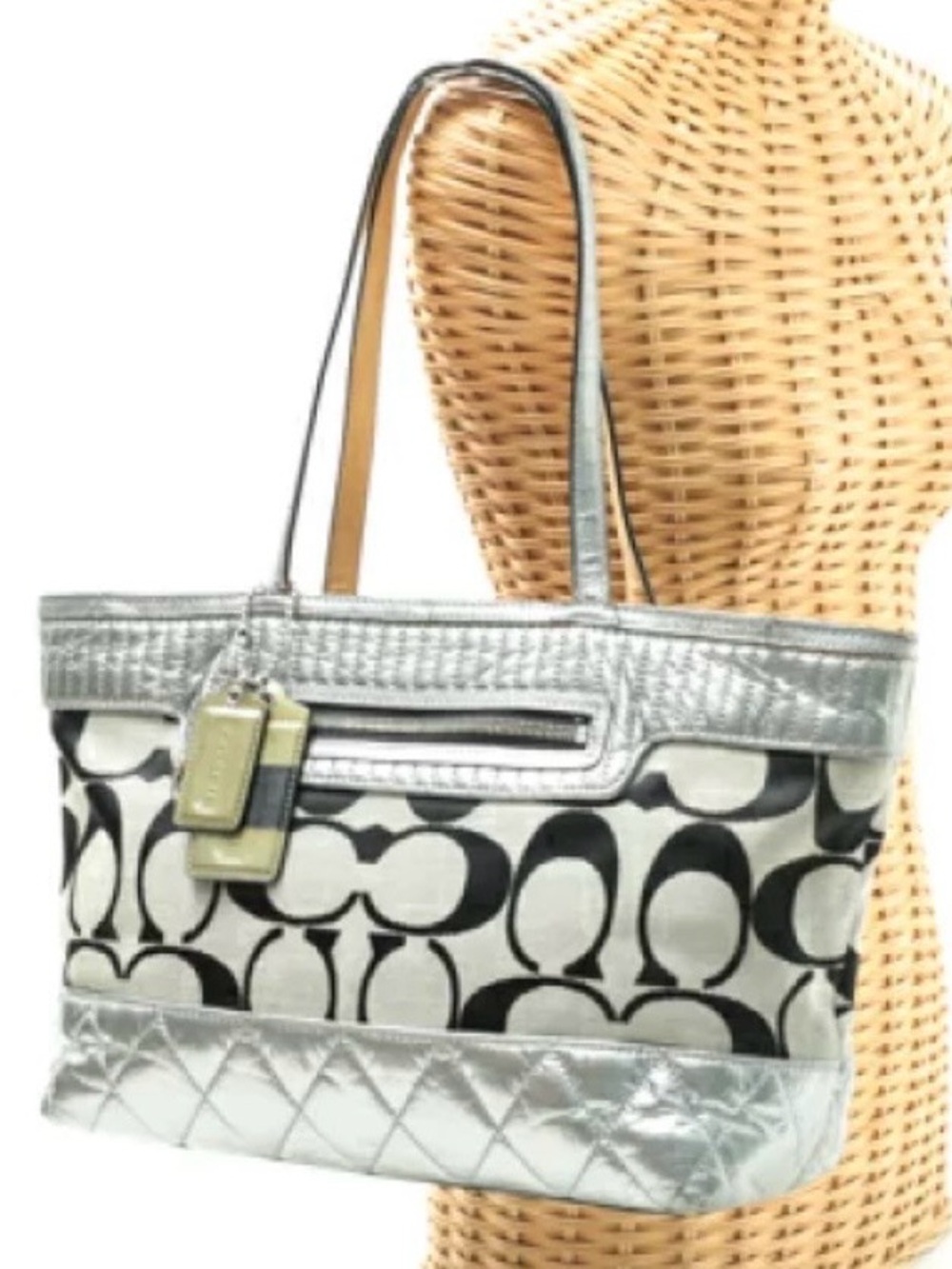 Coach Signature Metallic Poppy Quilted Canvas Tote G1176-18676 (2011) EUC - Picture 4 of 16
